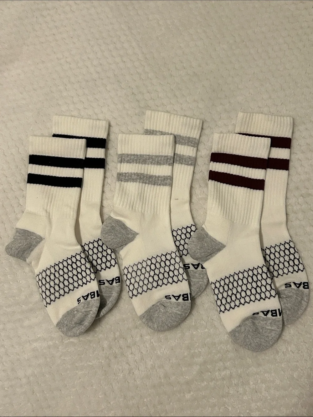 NWOT Bombas Vintage Stripes Half Calf Socks - Black, Gray & Maroon Stripes-Small